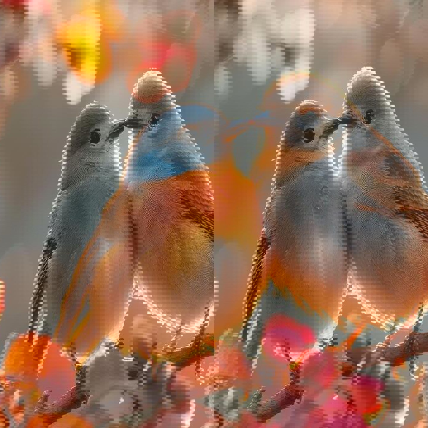 Two Birds On A Branch Gazing At Each Other In A Natural Setting Photo